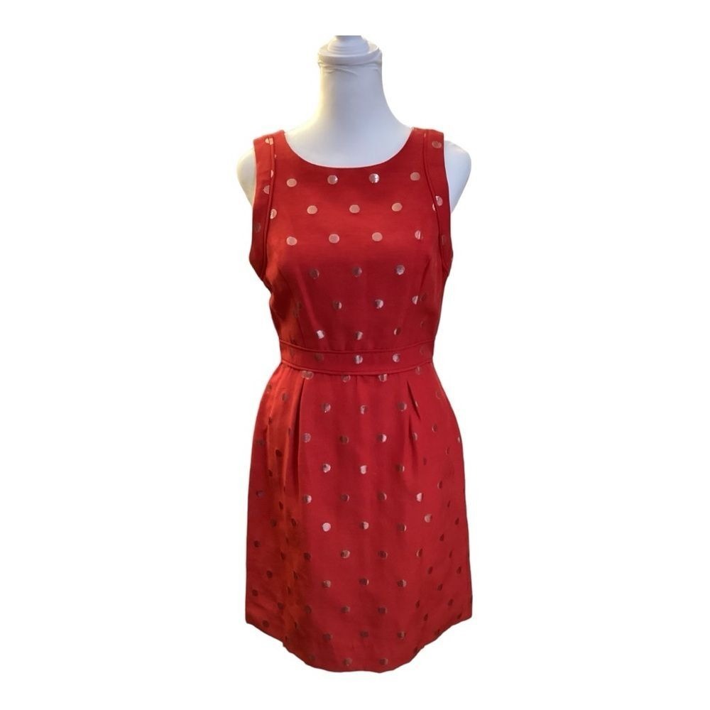 ELLE Red Metallic Gold Polka Dot Fit and Flare Dress Sleeveless Size 0 Holiday